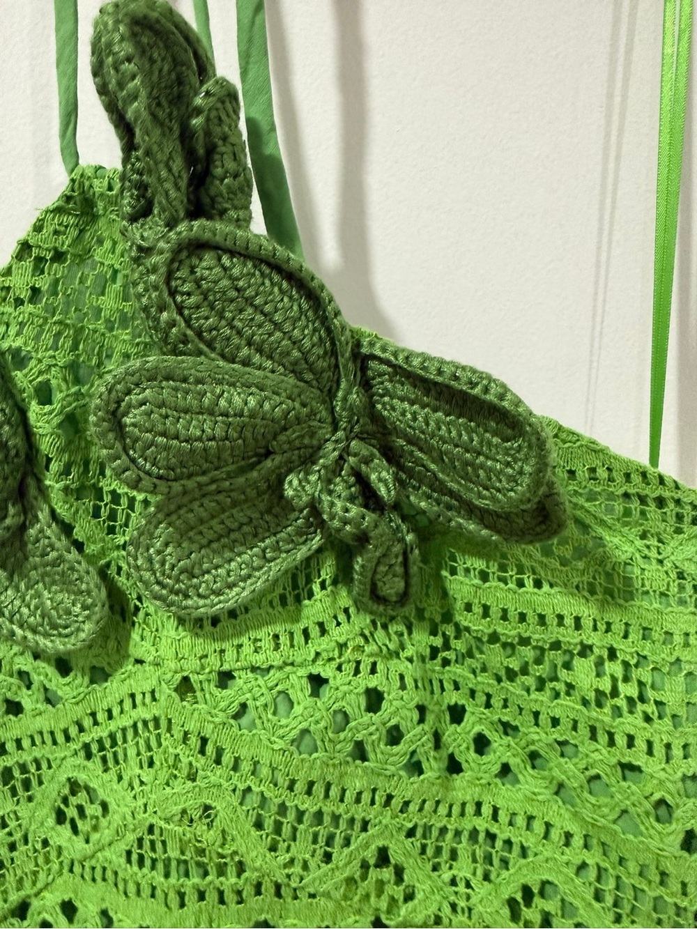 Farm Rio for Anthropologie Green Crochet Floral Halter Mini Dress Size M NWT - Picture 10 of 15